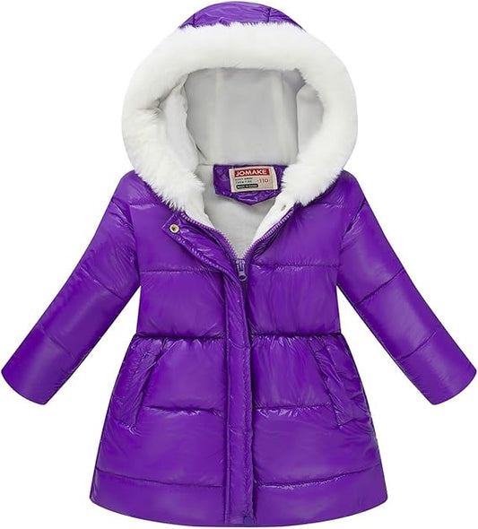 Valcatch Kid Girls Winter Puffer Jackets Faux Fur Hooded Parka Coats Fleece Warm Winfproof Padded Down Overcoat Belt Pockets School Outwear