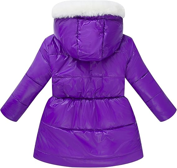 Valcatch Kid Girls Winter Puffer Jackets Faux Fur Hooded Parka Coats Fleece Warm Winfproof Padded Down Overcoat Belt Pockets School Outwear