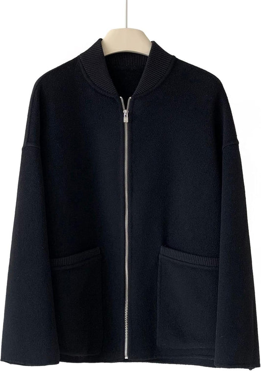 Youthful Baseball Jacket Style Wool Coat 2024 Short Double Faced Wool Blend for Petite Figures Autumn Winter Fabric